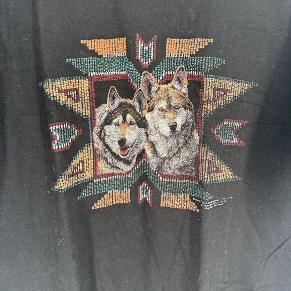 Vintage 90s y2k wolf t-shirt fruit of the loom black short sleeve mountain - Picture 2 of 5